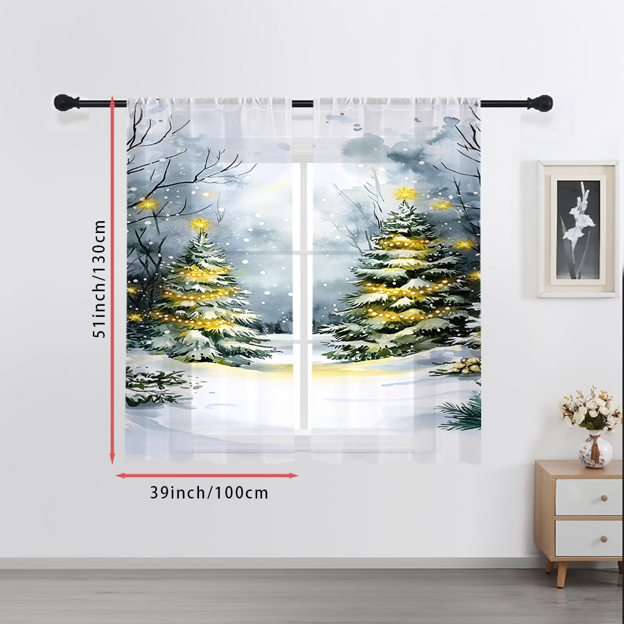 2PCS Sheer Curtains Watercolor - Lighting Tree Decor recension och pris